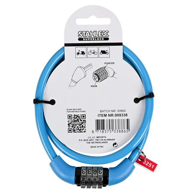 Benson Kabelslot met cijfercode - Ø 8 x 650 mm - Kleurenmix - Sterk en betrouwbaar