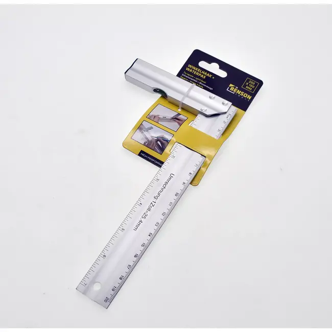 Benson Winkelhaak met waterpas - aluminium - 200 x 100 mm - 20 cm liniaal - 90 graden hoek