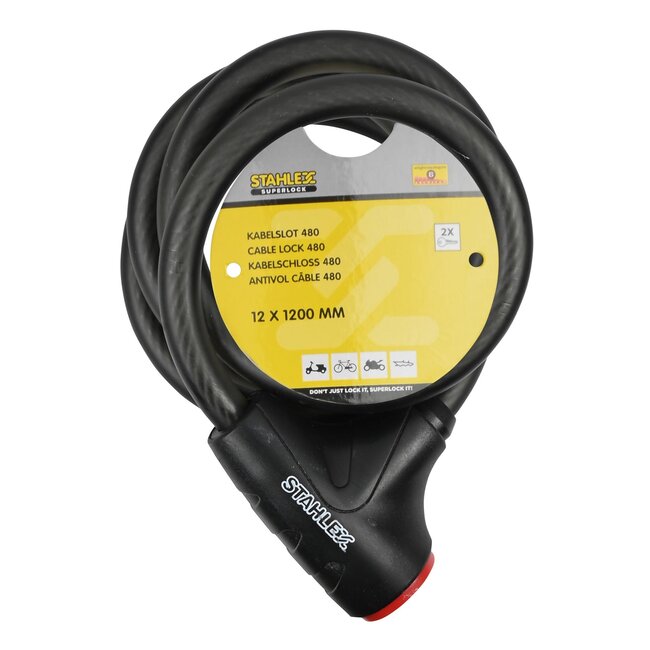 Stahlex Kabelslot - Multifunctioneel - Spatwaterdicht - Slagvast - 1,2 meter - Mat Zwart