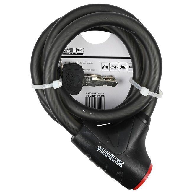 Stahlex Kabelslot - Multifunctioneel - Spatwaterdicht - Slagvast - 1,2 meter - Mat Zwart