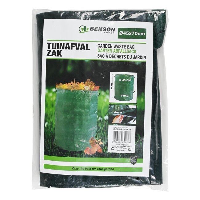 Benson Tuinafvalzak - 110 liter - waterafstotend - opvouwbaar - 3 handgrepen - Ø 45 x 70 cm - groen