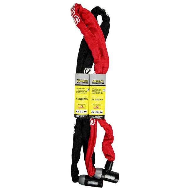 Benson Kettingslot - gehard staal - cilinderslot - beschermhoes - 120 cm - rood/zwart