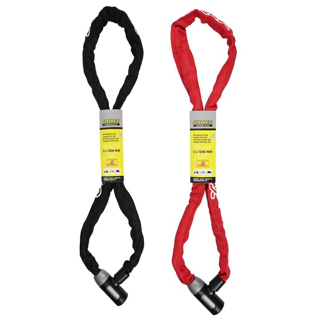 Benson Kettingslot - gehard staal - cilinderslot - beschermhoes - 120 cm - rood/zwart