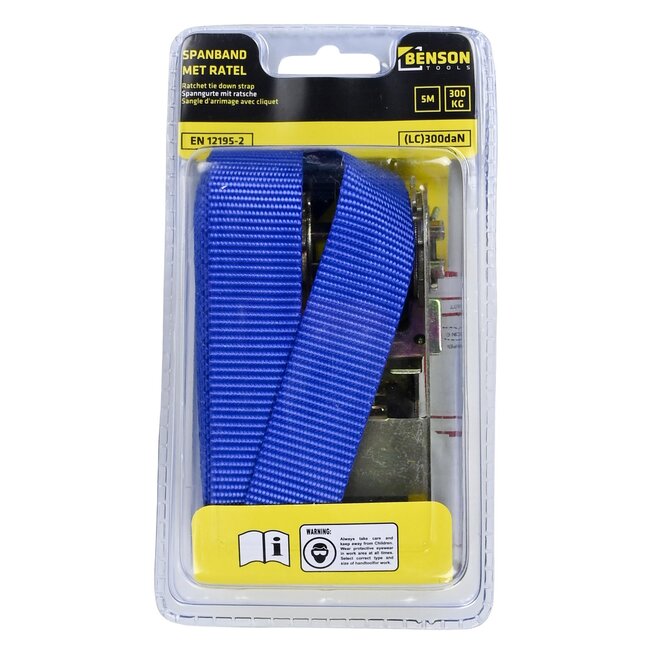 Benson Sterke spanband met ratel - 5 meter - 300 kg - blauw