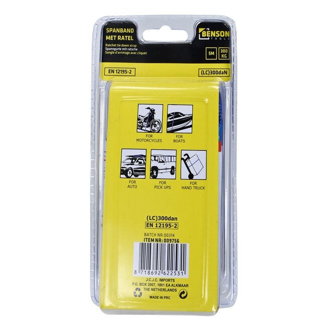 Benson Sterke spanband met ratel - 5 meter - 300 kg - blauw