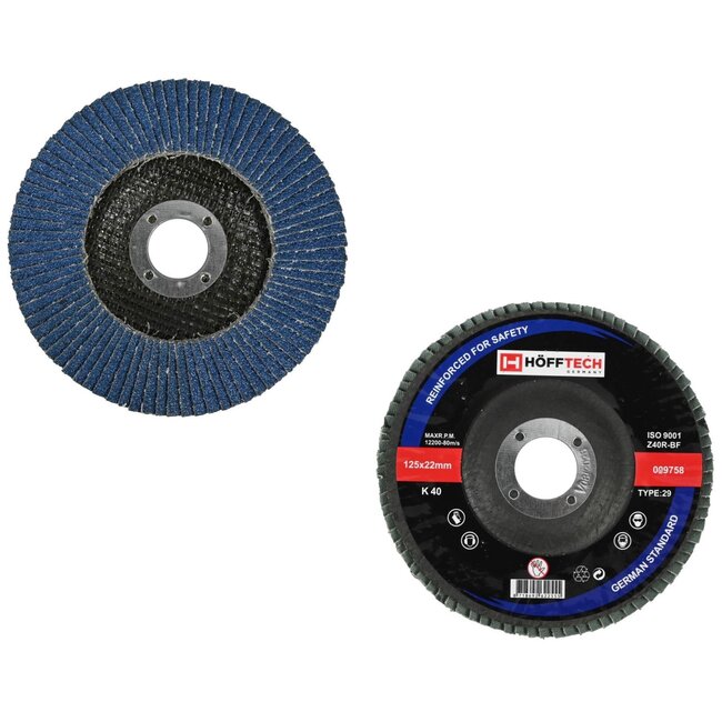Hofftech Lamellen schuurschijf - K40 - 125 mm - voor metaal - asgat 22 mm - max. 13.300 o/min