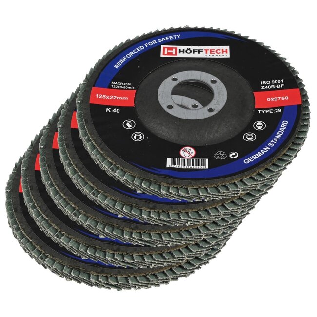 Hofftech Lamellen schuurschijf - K40 - 125 mm - voor metaal - asgat 22 mm - max. 13.300 o/min