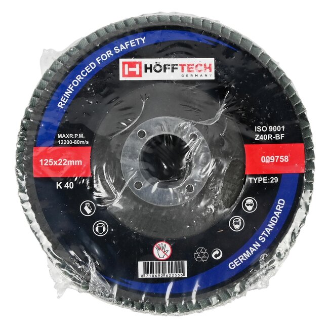 Hofftech Lamellen schuurschijf - K40 - 125 mm - voor metaal - asgat 22 mm - max. 13.300 o/min