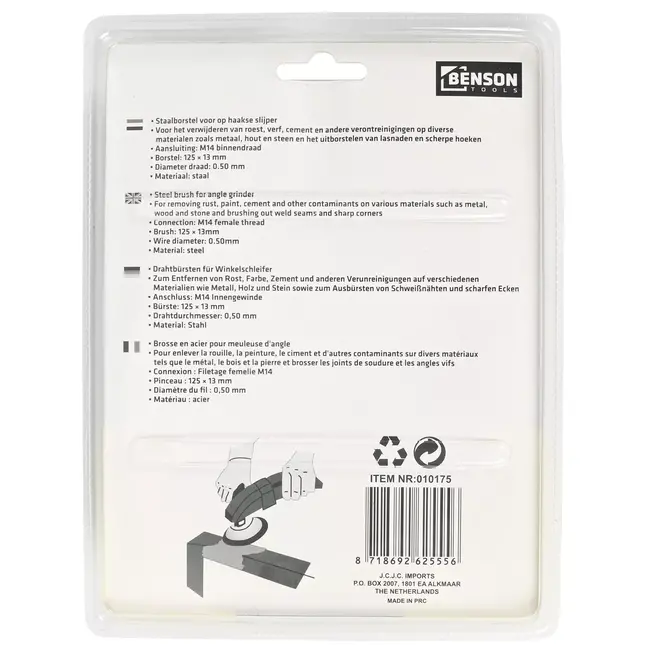 Benson Getordeerde rondborstel staal - M14 aansluiting - 125 mm - ideaal voor lasnaden en scherpe hoeken