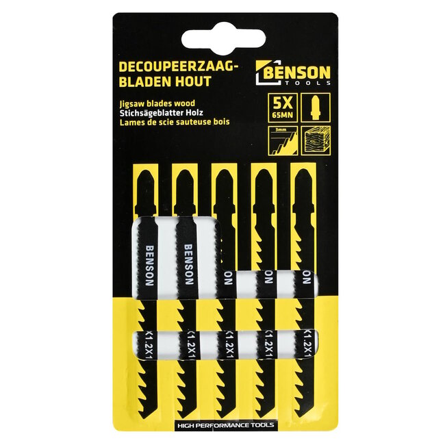 Benson Universele decoupeerzaagbladen - T-schacht - hout - 5 stuks - 100 mm - inclusief opbergbox