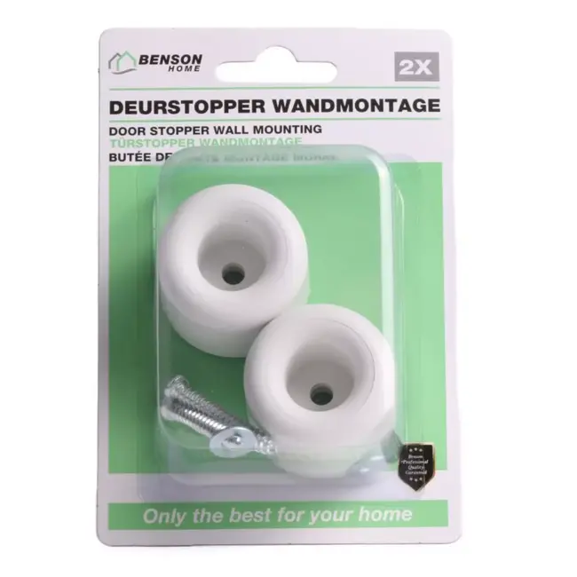 Benson Ronde deurstopper - wandmontage - rubber - 30 mm hoog - Ø 40 mm - wit - 2 stuks