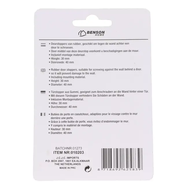 Benson Ronde deurstopper - wandmontage - rubber - 30 mm hoog - Ø 40 mm - wit - 2 stuks