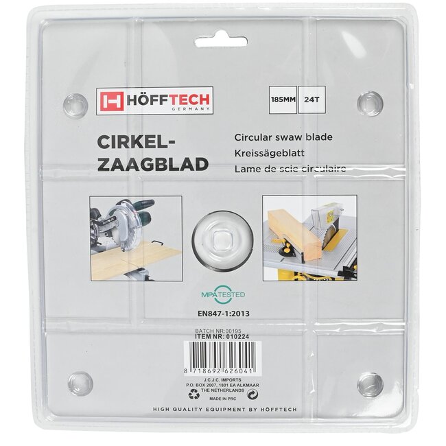 Hofftech Zaagblad cirkelzaag - 24 tanden - inclusief verloopringen - Ø 185 mm