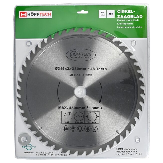 Hofftech Zaagblad cirkelzaag - 48 tanden - hard metaal - Ø 315 mm - inclusief verloopringen