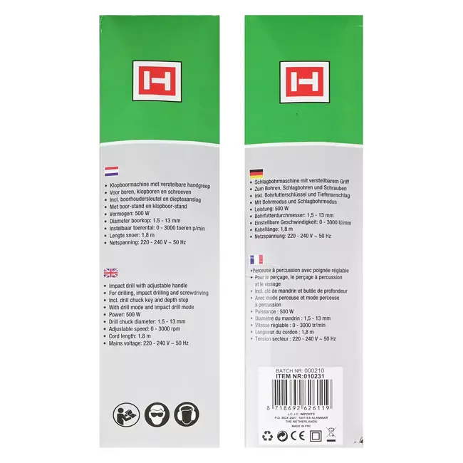 Hofftech Klopboormachine - 500 Watt - Verplaatsbaar handvat - Ergonomisch design - Groen