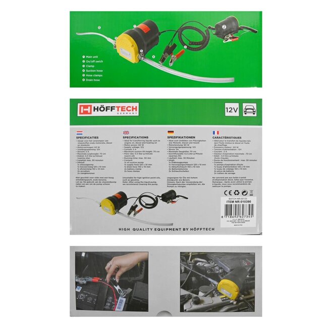 Hofftech Vloeistofpomp - 12V - Voor olie - 3 liter per minuut - Inclusief slangen en accuklemmen