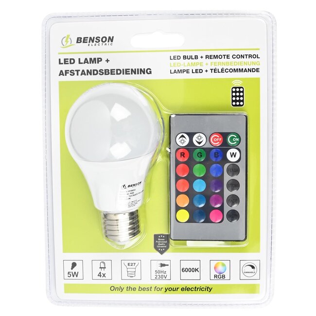 Benson RGB LED-lamp - E27 - 5 Watt - Multicolor - Inclusief afstandsbediening