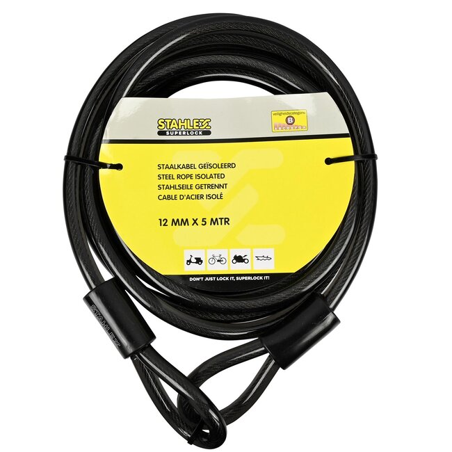 Stahlex Staalkabel met lussen - 5 meter - 12 mm dik - Geplastificeerd - Roestbestendig