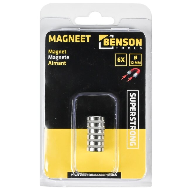 Benson Supersterke magneet - Ø 12 x 3 mm - 6 stuks - Veel houdkracht