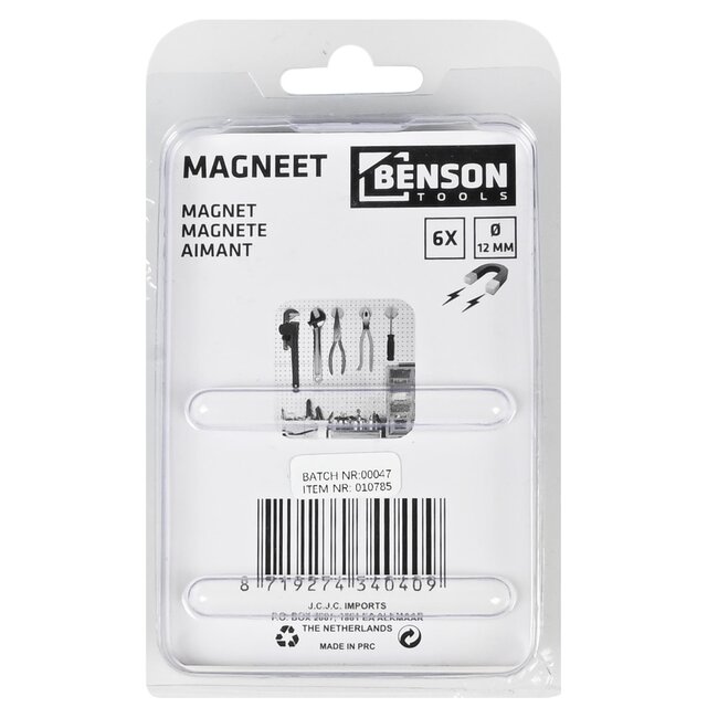 Benson Supersterke magneet - Ø 12 x 3 mm - 6 stuks - Veel houdkracht