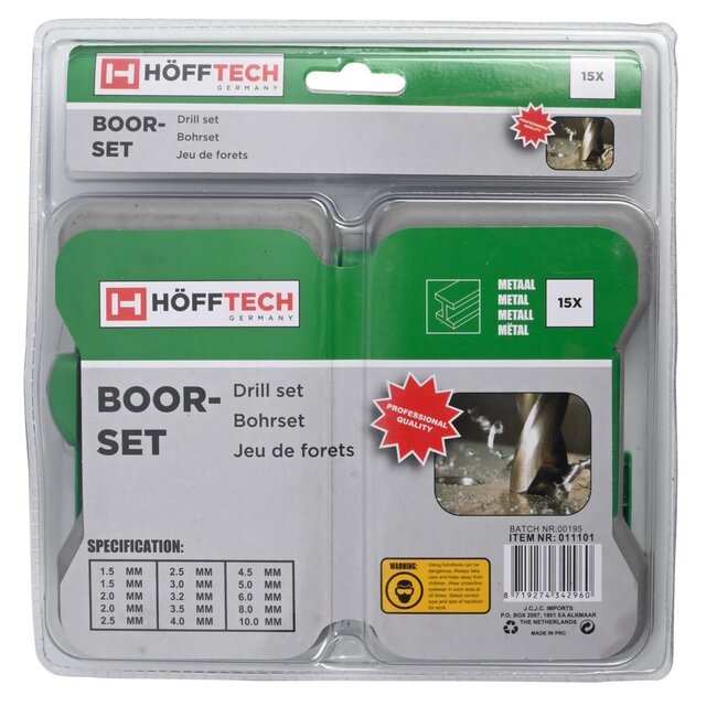 Hofftech Boorcassette HSS - 15-delig - 1,5-10 mm - Voor metaalbewerking