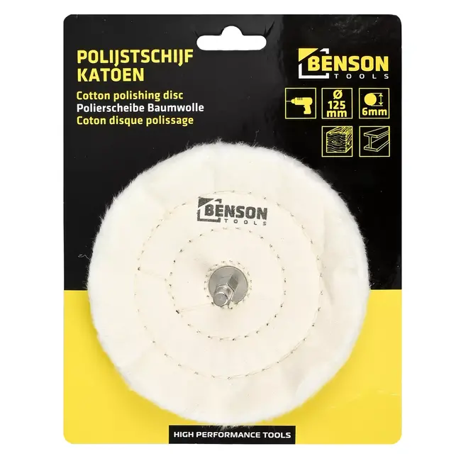 Hofftech Polijstschijf katoen - Ø 125 x 22 mm - wit - 6 mm stift - voor hout en metaal