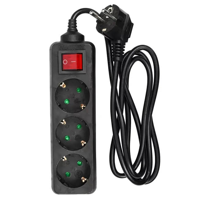 Benson Stekkerdoos met schakelaar - 3-voudig - geaard - 1,5 meter - zwart