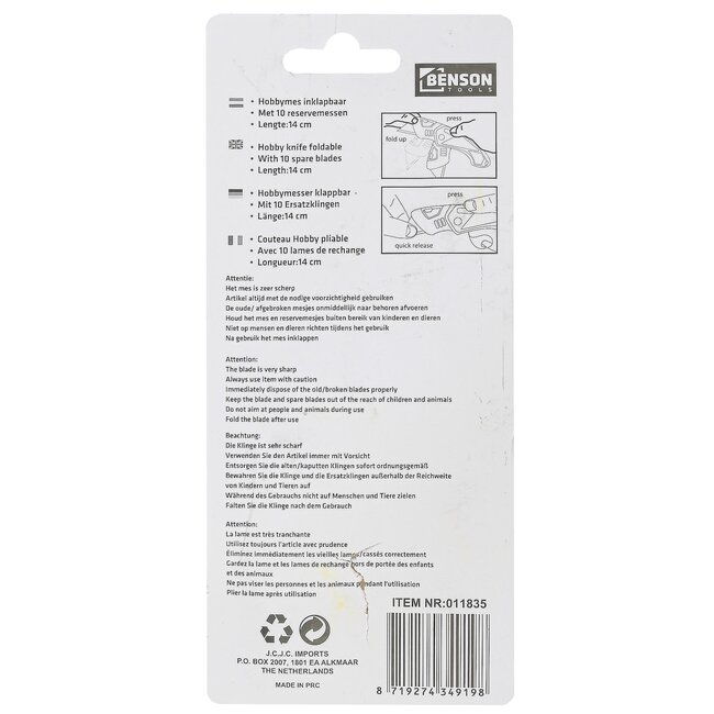 Benson Multifunctioneel inklapbaar hobbymes - ergonomische grip - zwart