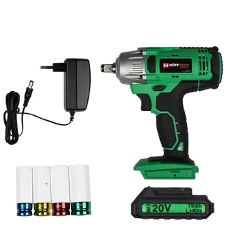 Hofftech Slagmoersleutel - 380 Nm Koppel - 20V Accu - Inclusief 4 Doppen - LED Verlichting