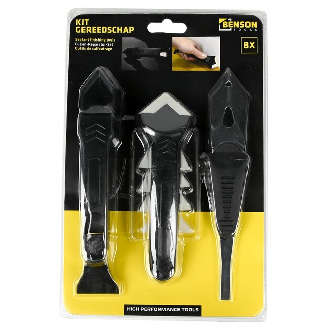Benson Kitspatel set - 8-delig - Flexibel kunststof en metalen schraper - Inclusief radius opzetstukken
