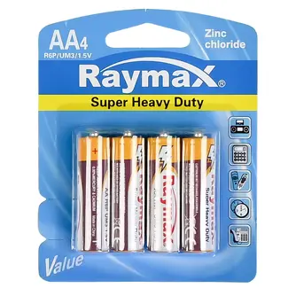 Raymax AA batterijen - zink - 4 stuks - lange levensduur - ideaal voor laag stroomverbruik