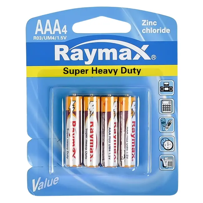 Raymax AAA batterijen - zink - 4 stuks - lange levensduur - 1.5V