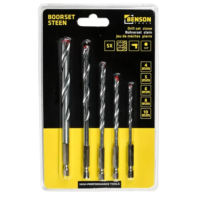 Hofftech Boor- en bitset voor steen - Ø 4-10 mm - 5-delig