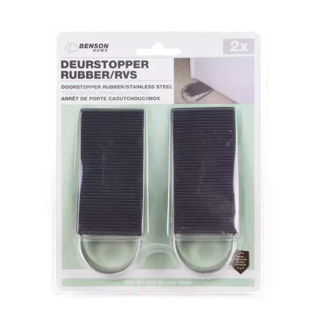 Benson Rubberen deurstopper - wigmodel - RVS beugel - set van 2 - 3 cm hoog
