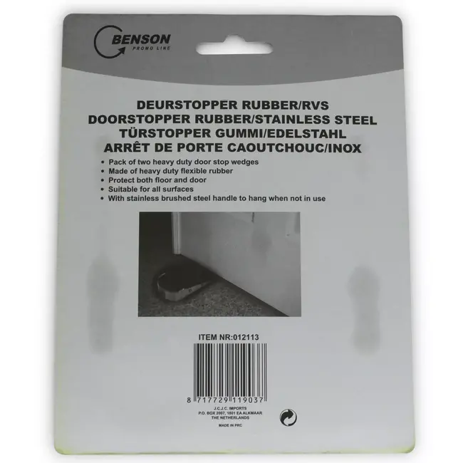 Benson Rubberen deurstopper - wigmodel - RVS beugel - set van 2 - 3 cm hoog