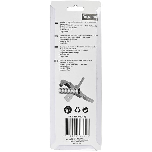 Benson Pijpensnijder voor PVC - 6-32 mm - Geschikt voor PP, PU, PE - SK5 messen - HRC54