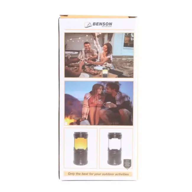Benson Campinglamp - Flame effect - 2 in 1 - Ø 87 x 182 mm - Met dimmer en draagbeugel