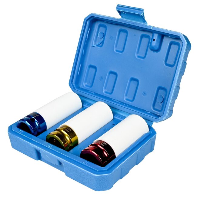 Hofftech Slag-krachtdop set - 17, 19, 21 mm - CrV staal - 3 stuks - kleurgecodeerd