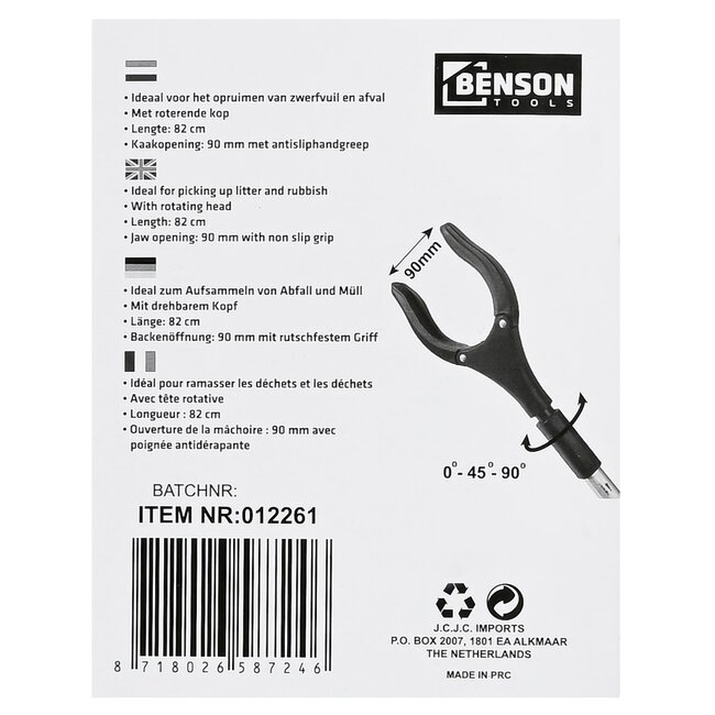 Benson Grijptang - Draaibare kop - 82 cm - Extra grip - Zwart met rood