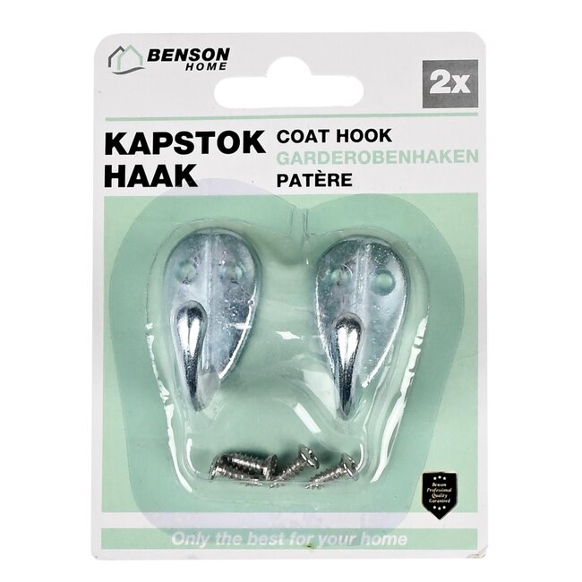 Benson Metalen kapstokhaken - Dubbele haken - 4 x 2.5 x 3.5 cm - 2 stuks
