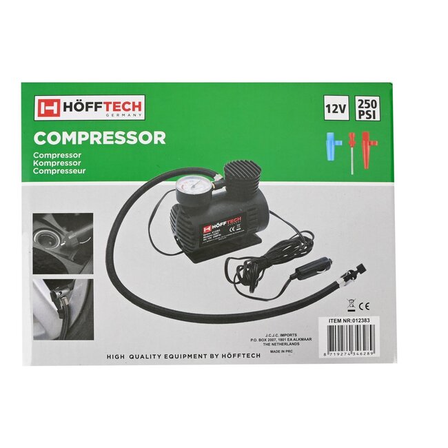 Hofftech Compacte luchtcompressor - 12V - 250 PSI - 17 Bar - met accessoires