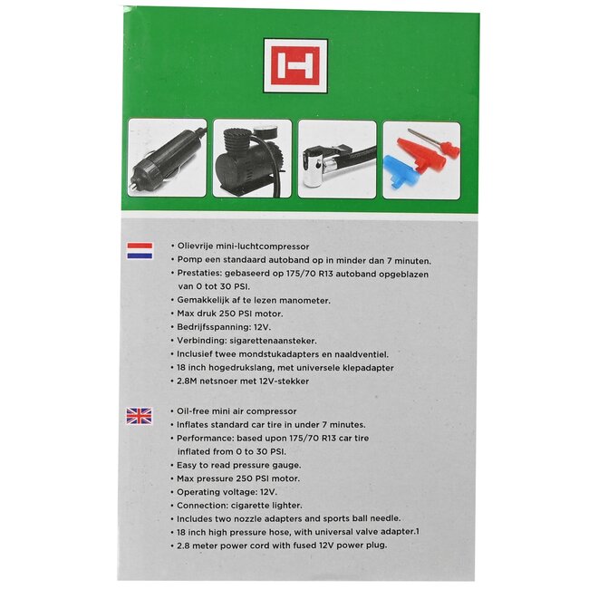 Hofftech Compacte luchtcompressor - 12V - 250 PSI - 17 Bar - met accessoires