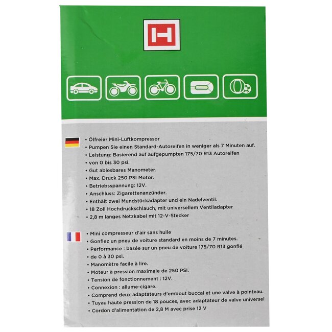 Hofftech Compacte luchtcompressor - 12V - 250 PSI - 17 Bar - met accessoires