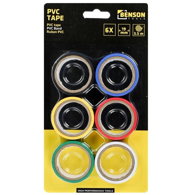 Benson PVC isolatietape - 3,5 meter x 19 mm - 6 kleuren - veelzijdig en betrouwbaar