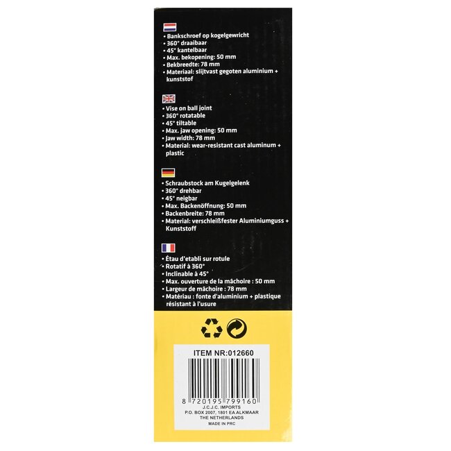 Benson Draaibare bankschroef met kogelgewricht - 50 mm - 360 graden - slijtvast aluminium