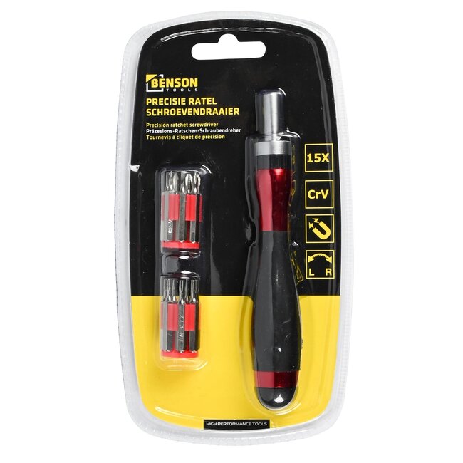 Benson Precisie ratelschroevendraaier - 14 bits - ergonomisch - rood