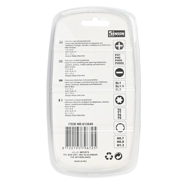 Benson Precisie ratelschroevendraaier - 14 bits - ergonomisch - rood