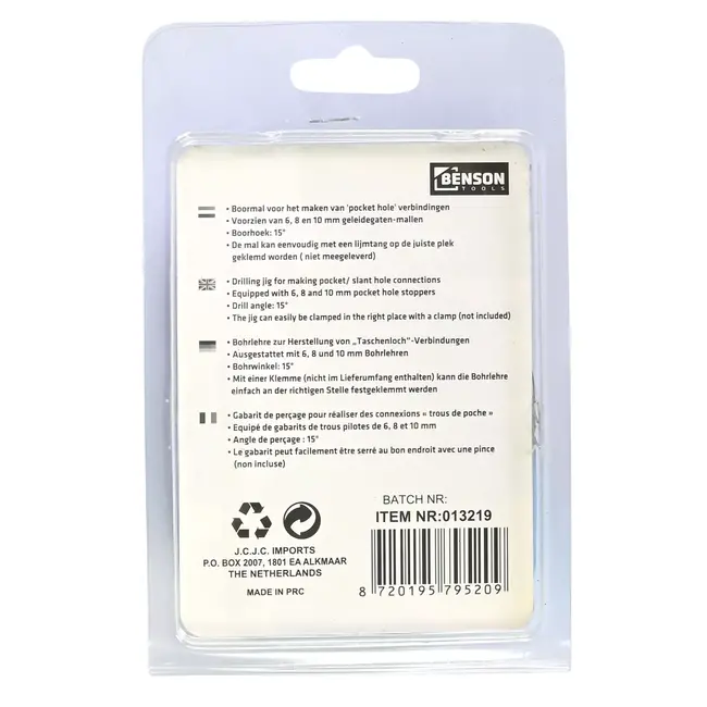 Benson Boormal 15 graden - 7-delige aluminium set voor nauwkeurige houtverbindingen