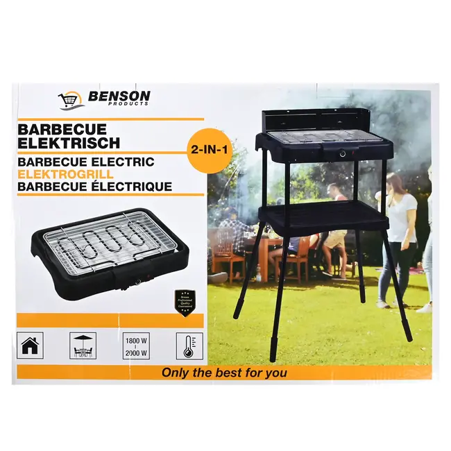 Benson Elektrische 2-in-1 BBQ - Binnen en buiten - Traploze thermostaat - Windscherm - 39x23 cm