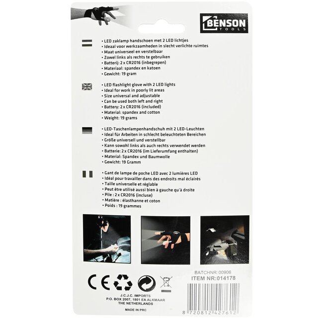 Benson Handschoen met LED-verlichting - Lichtgewicht - Universeel - 19 gram - Inclusief batterijen